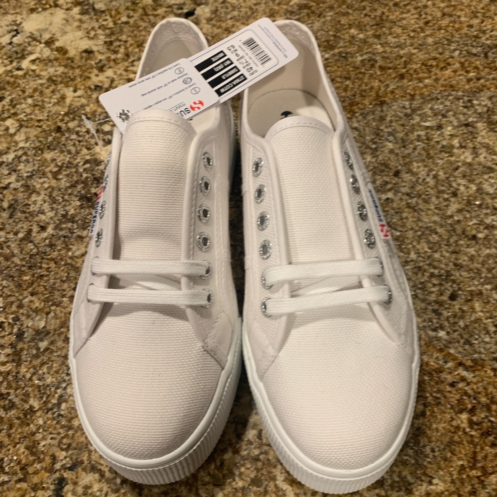 Superga Womens 9 2790A COTW White Canvas Platform Sneakers Shoes